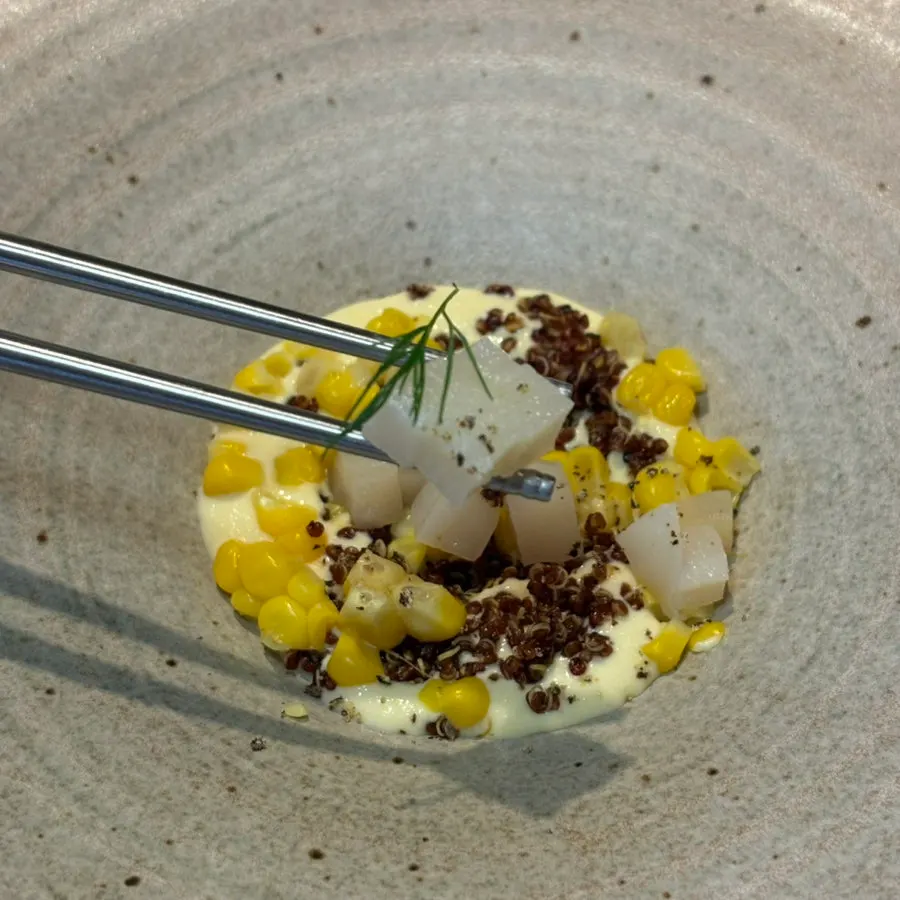Super sweet corn custard made with corn and scallops