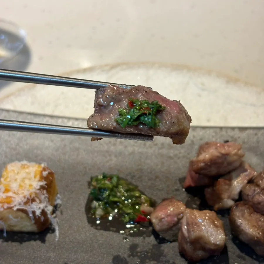 Plate of Kkweda's charcoal-grilled Iberico shoulder