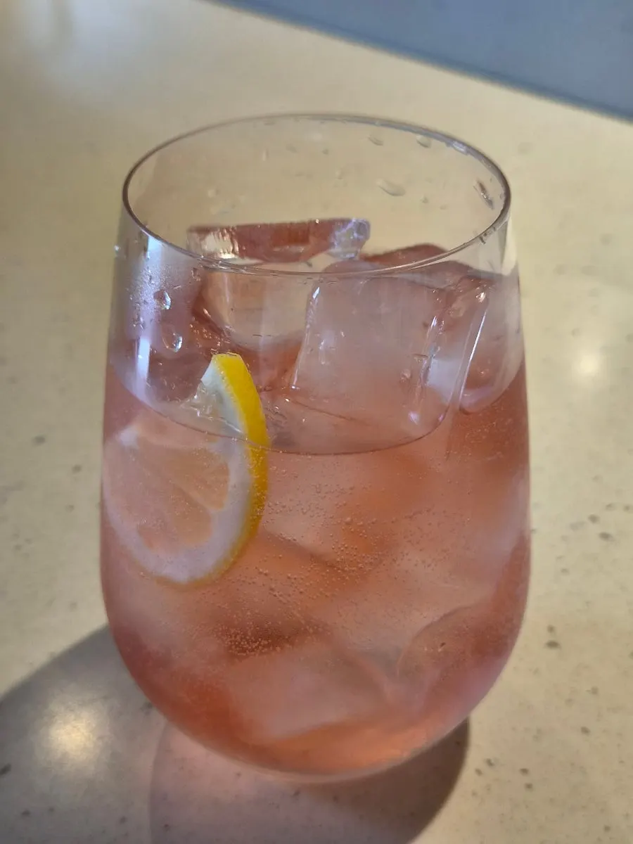 Pink FULL MOON Highball made with bokbunja distilled liquor