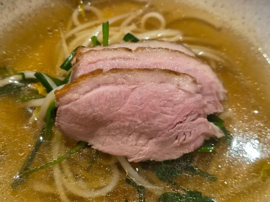 Neungi duck soup topped with sous vide duck breast