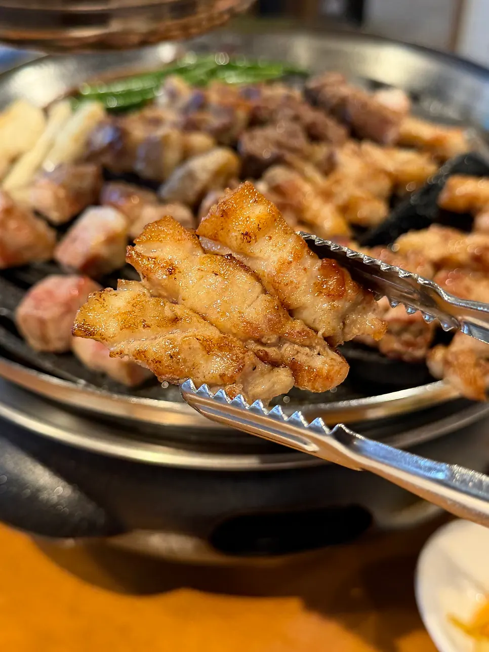 Cross-section of grilled aged pork neck