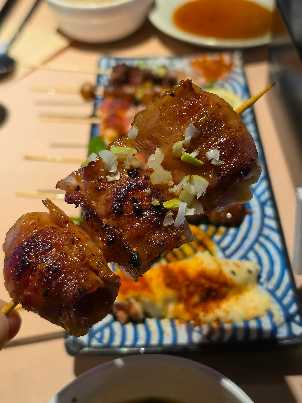 A plate with one type of skewer from the platter
