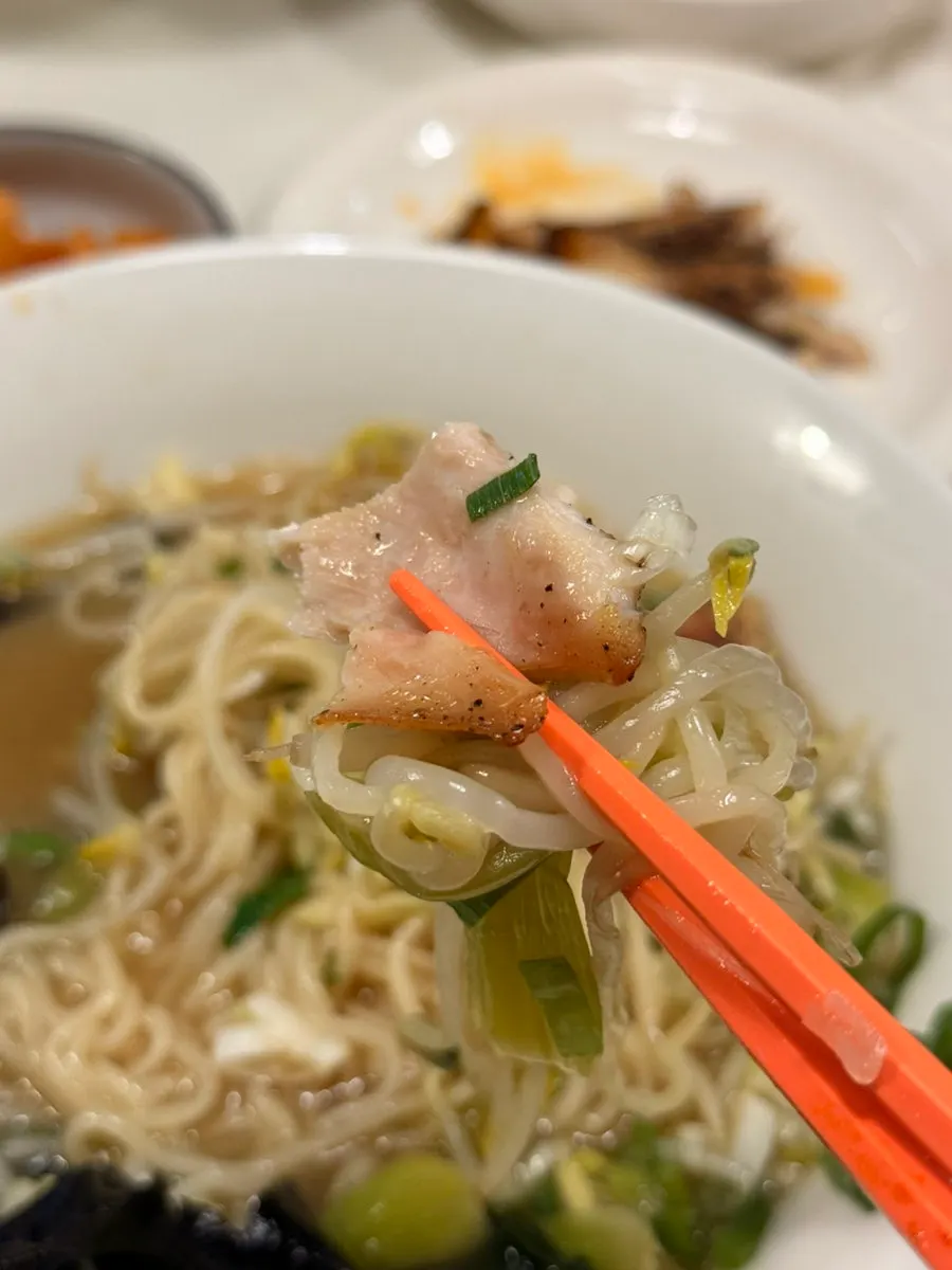 Vertical close-up of chicken steak ramen