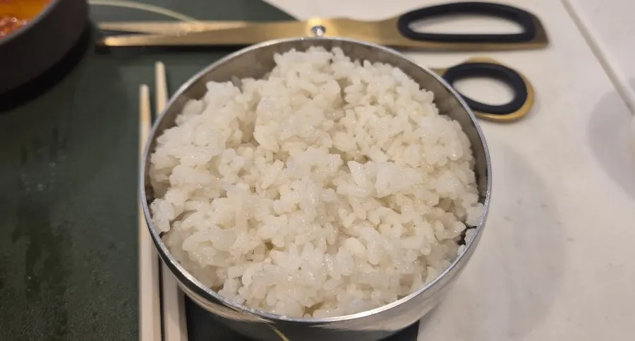 Rice served in a silver bowl