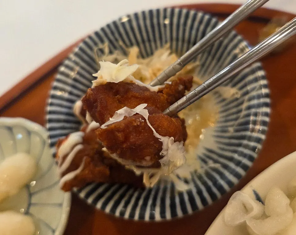 Karaage and cabbage salad