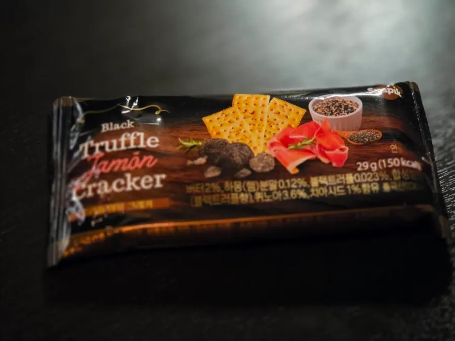 Complimentary black truffle jamón cracker