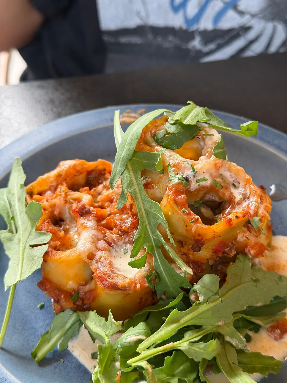 Fresh pasta lasagna rolled and stood upright