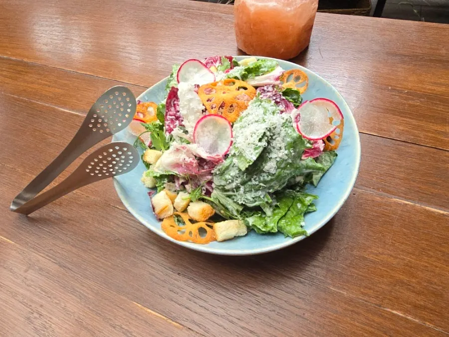 Plate of green salad with vegetables