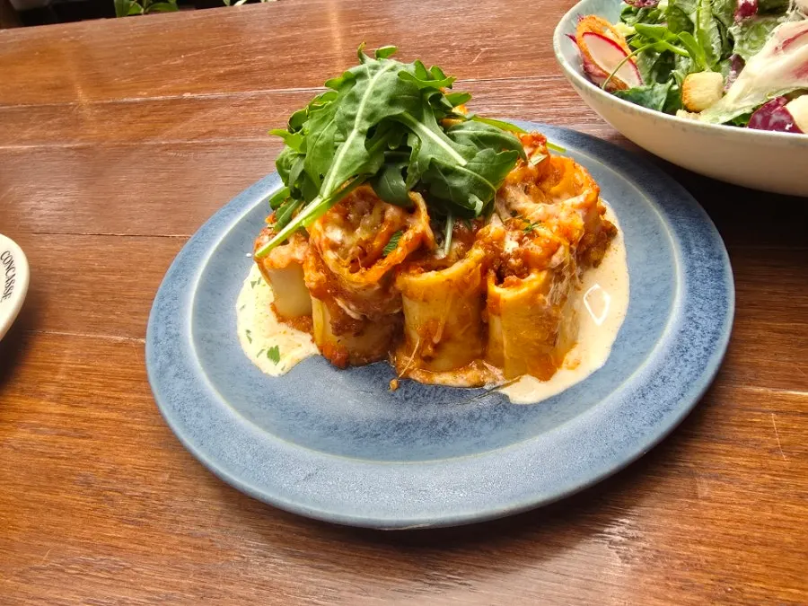 Plated lasagna at Concasse Anguk
