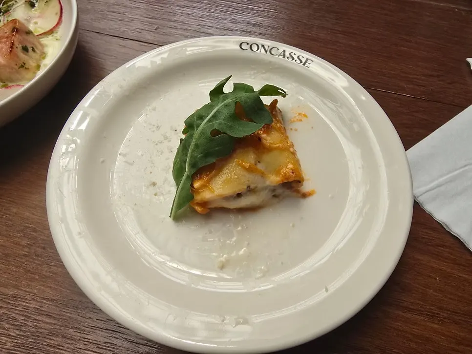 Cross-section of the lasagna cut with a fork