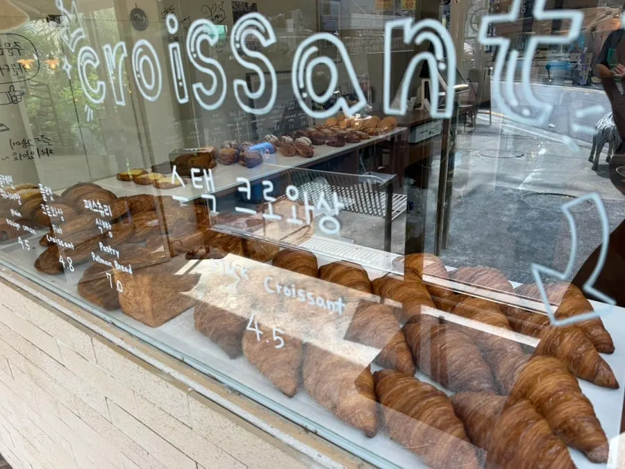 Bakery display filled with different breads