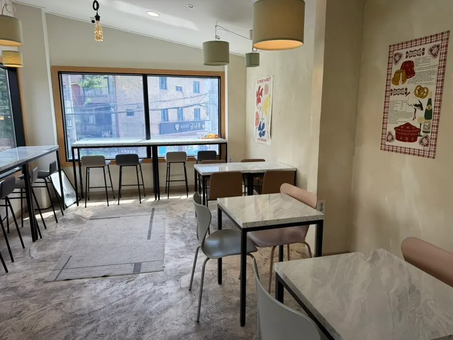 Second-floor seating area at Stack Bakery