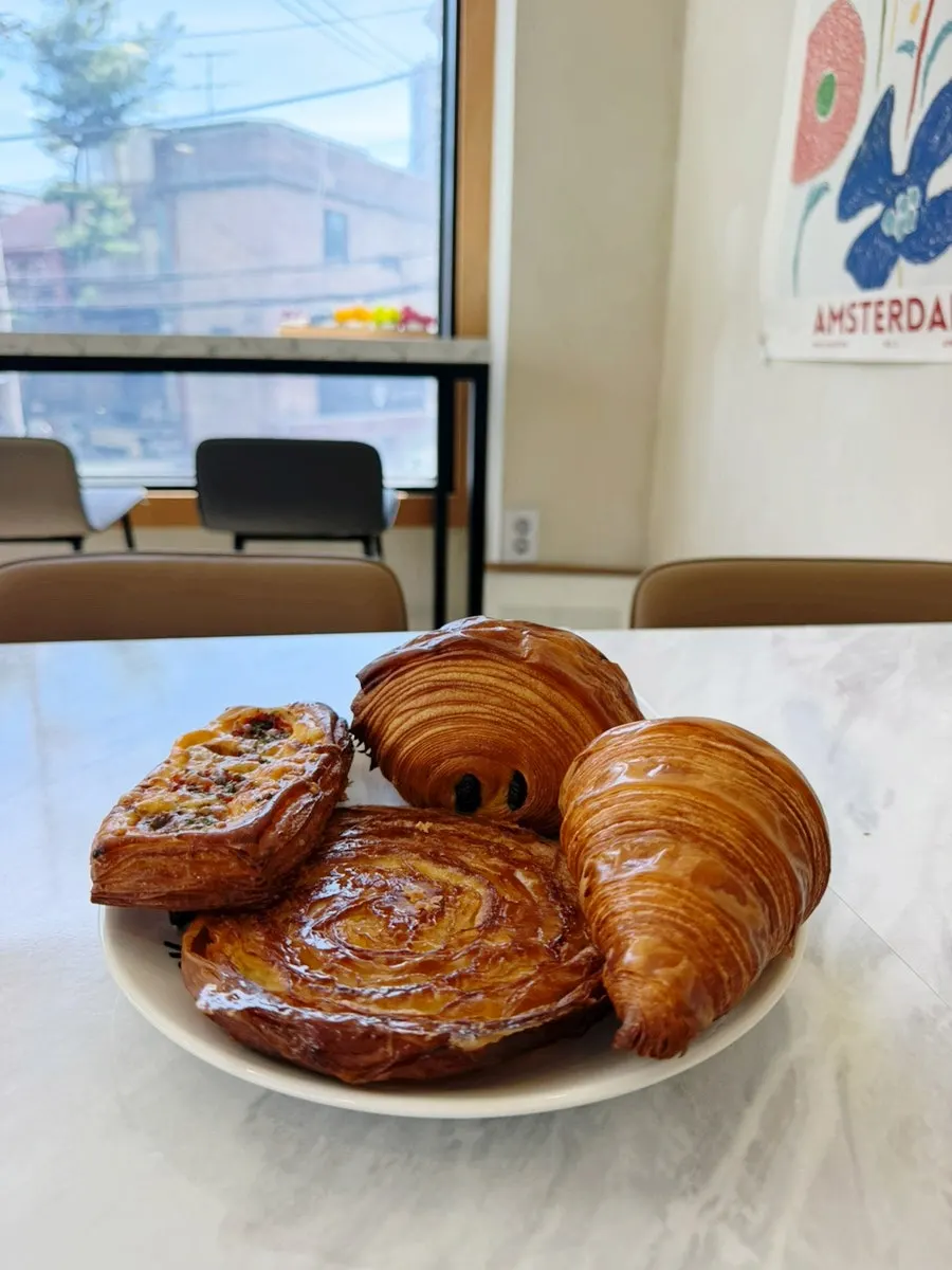 Pain au chocolat with distinct flaky layers