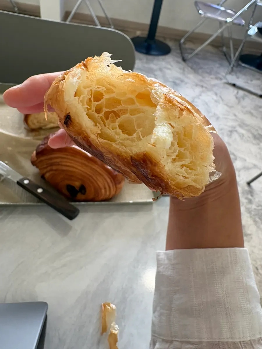 Croissant with distinct flaky layers