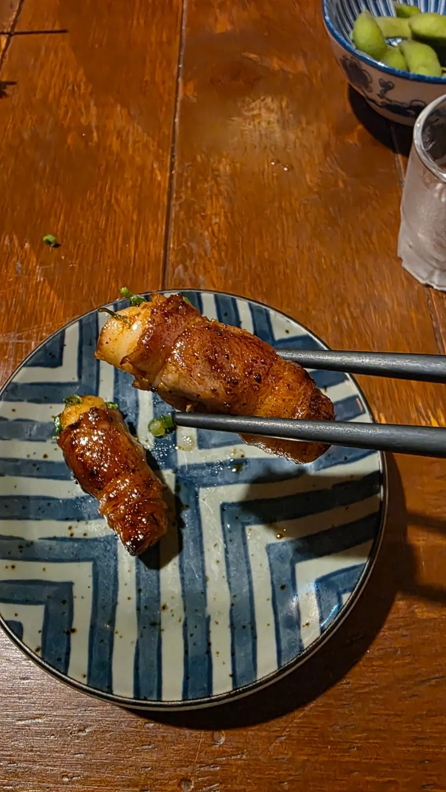 Rice cake and pork belly and chicken skewers