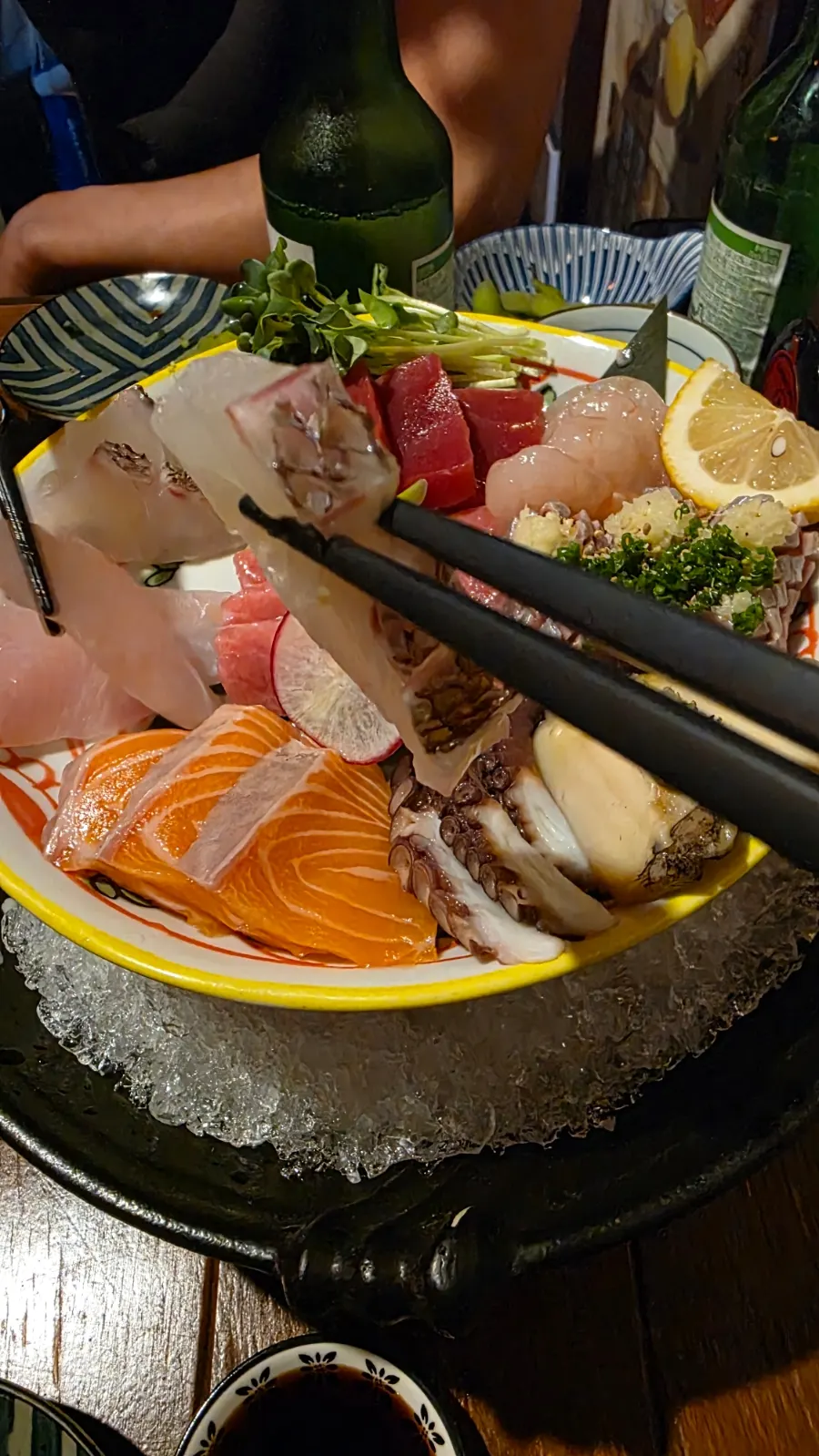 Assorted aged sashimi served over ice