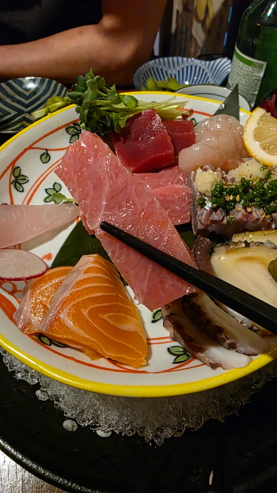 Sashimi including tuna and sweet shrimp