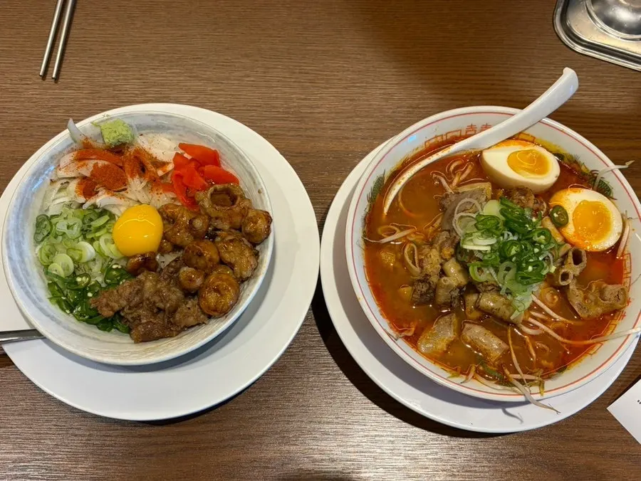 点的牛肠拉面和大肠盖饭