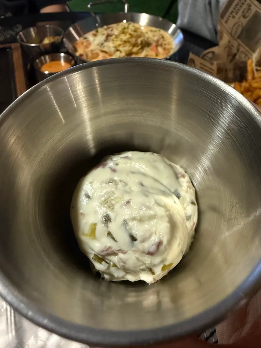 Scallion bacon cream cheese dipping sauce served with the pizza