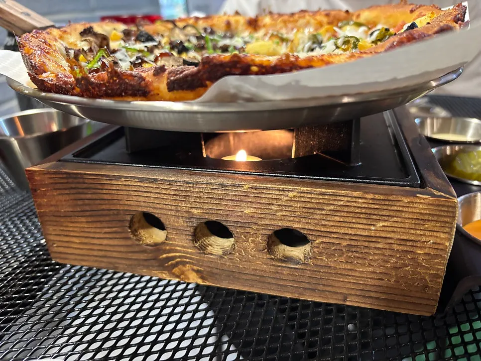 Signature half-and-half pizza with Philly cheese BBQ steak and Toowoomba potato shrimp