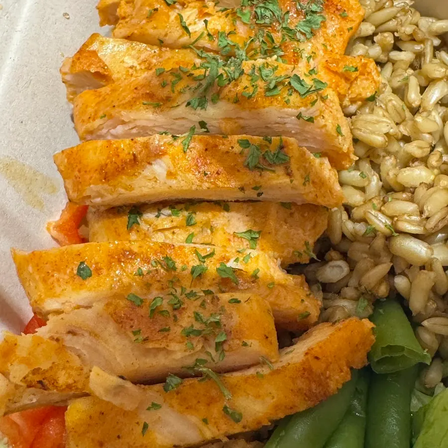 Close-up of chicken breast in the protein box