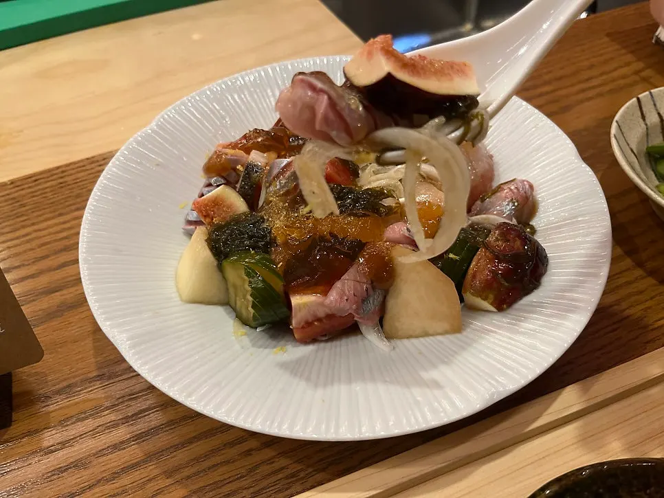 A plate of Kosei's seafood ceviche