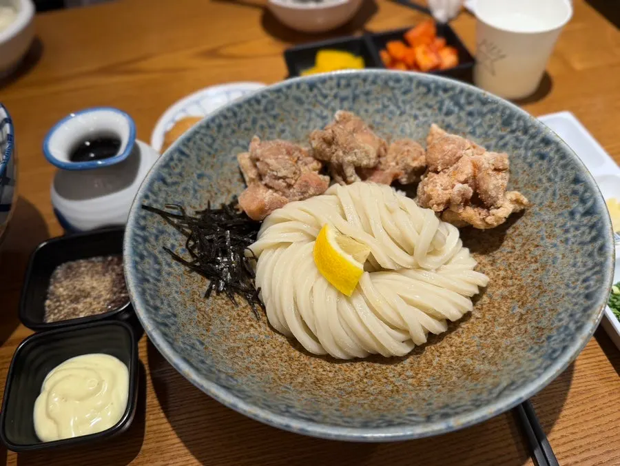 かけうどん定食の濃厚な出汁とうどん麺