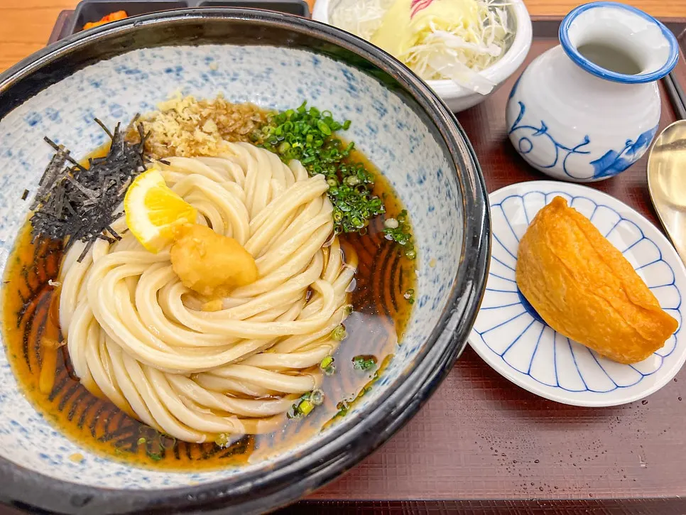Lunch table set with bukkake udon