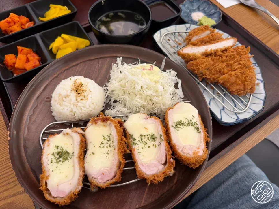 Cross-section of sliced cheese katsu