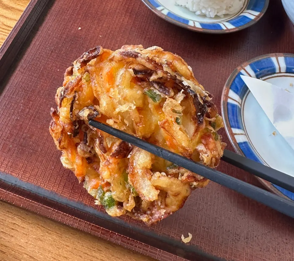 Close-up of the sizable vegetable tempura
