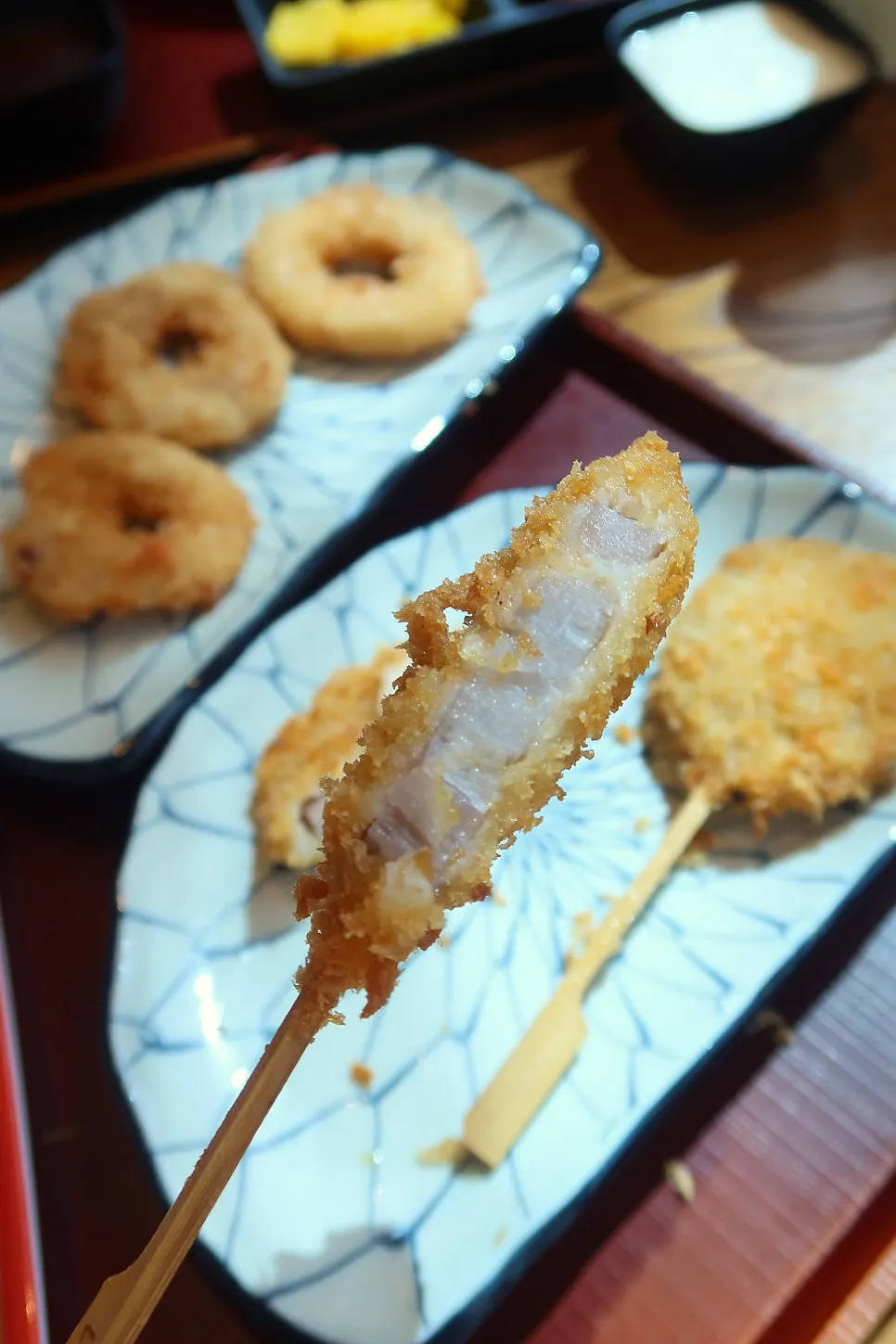 Lotus root kushikatsu skewered and fried