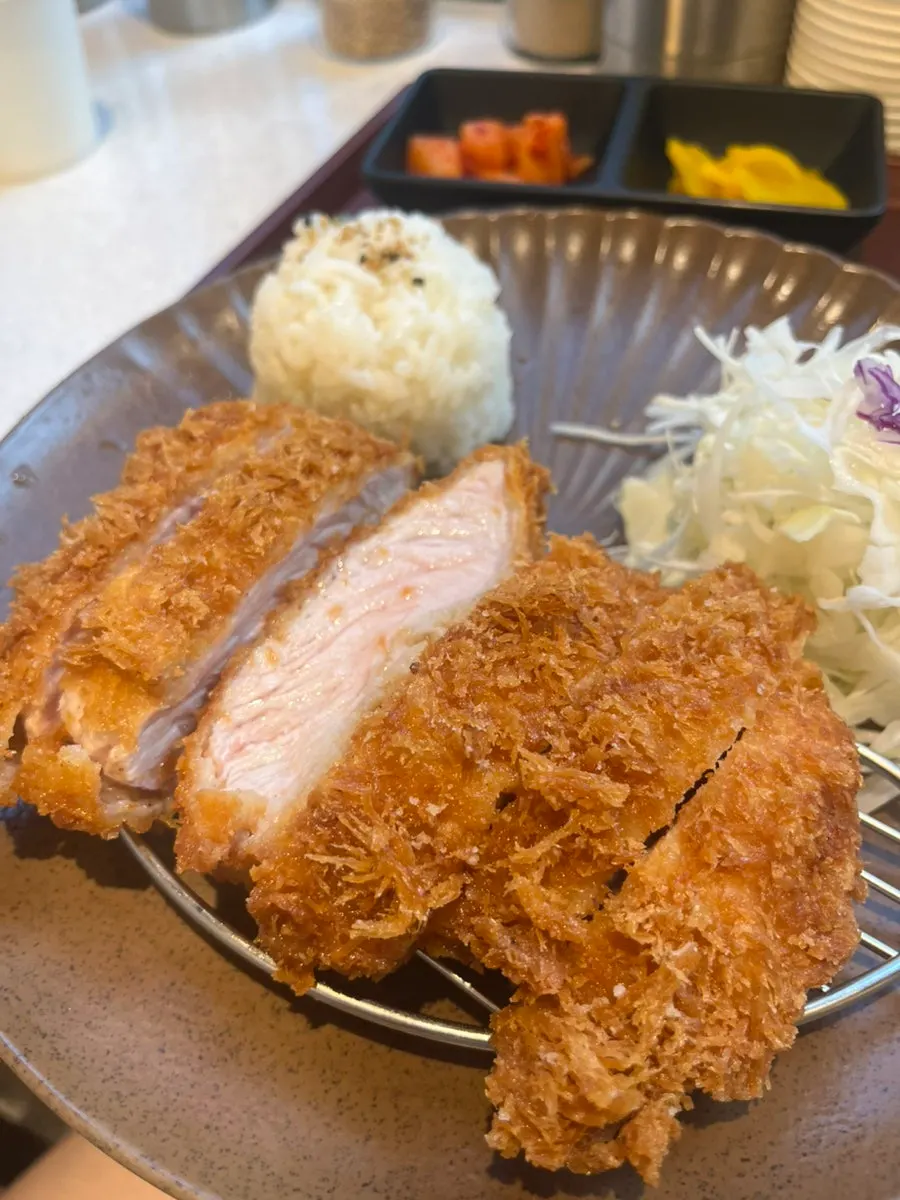 Close-up of the tonkatsu meat cross-section