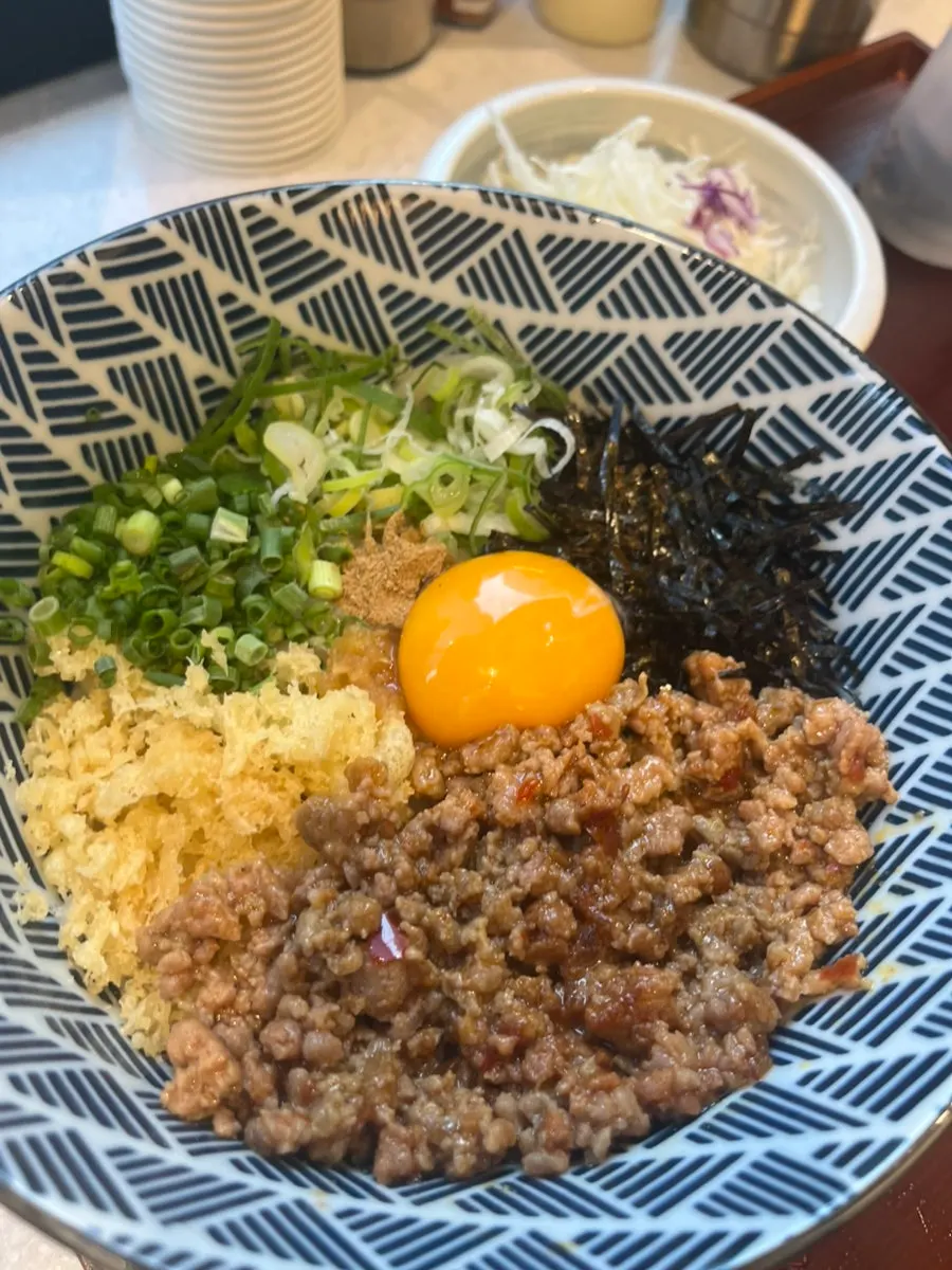 A full meal with tonkatsu and mazesoba udon together