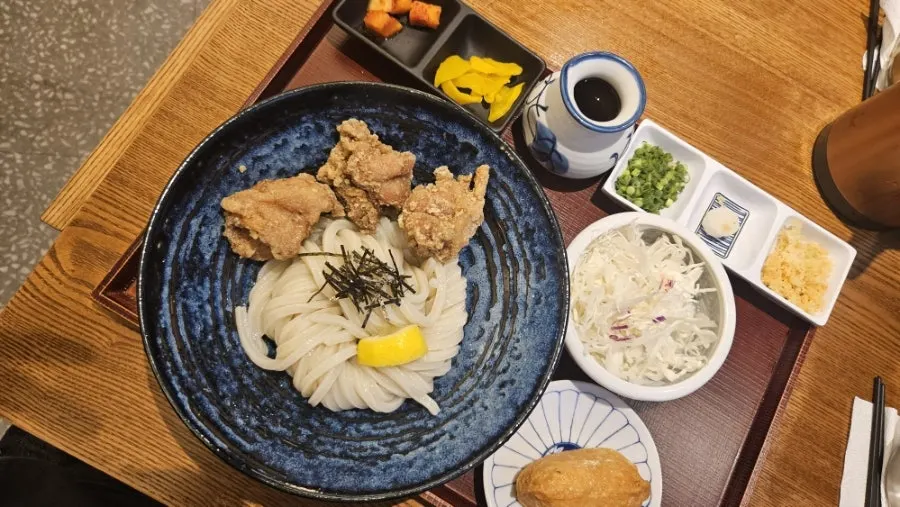 Full spread of the bukkake udon set