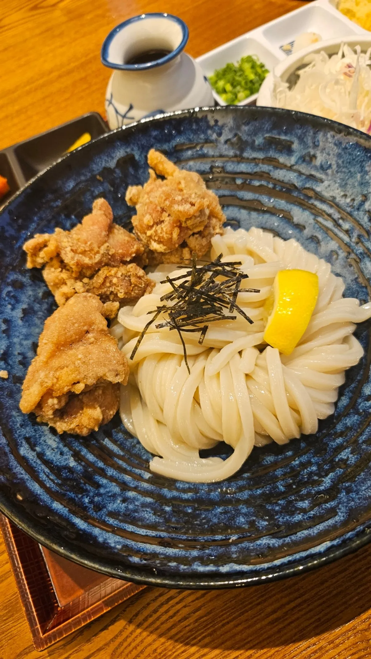 Coiled handmade bukkake udon noodles