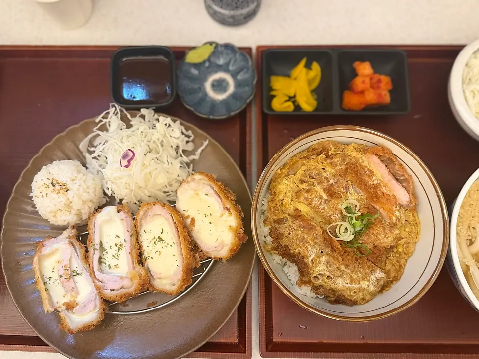 Cross-section of cheese katsu cut in half