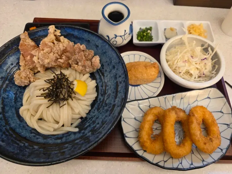Full spread of 2 mains and 3 sides on the table