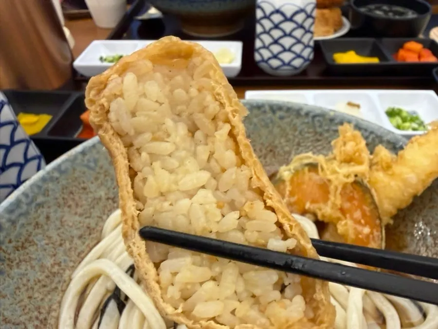 Large fried tofu rice pouch packed full inside