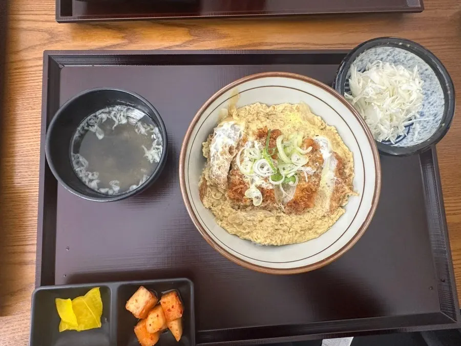 Katsudon topped with egg and tare sauce