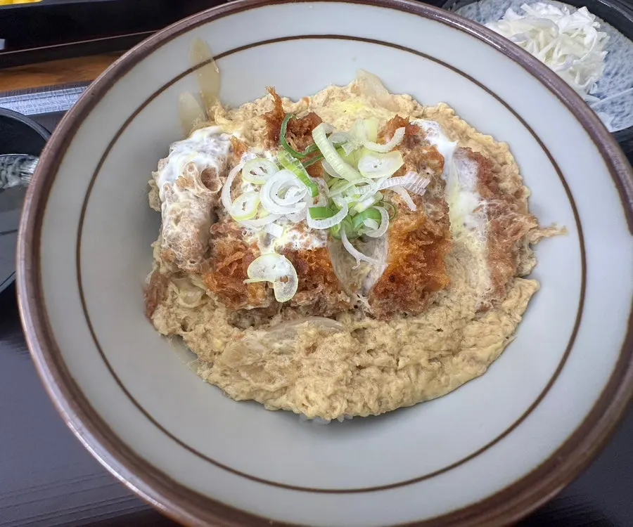 Close-up of a bowl of Kosi's katsudon