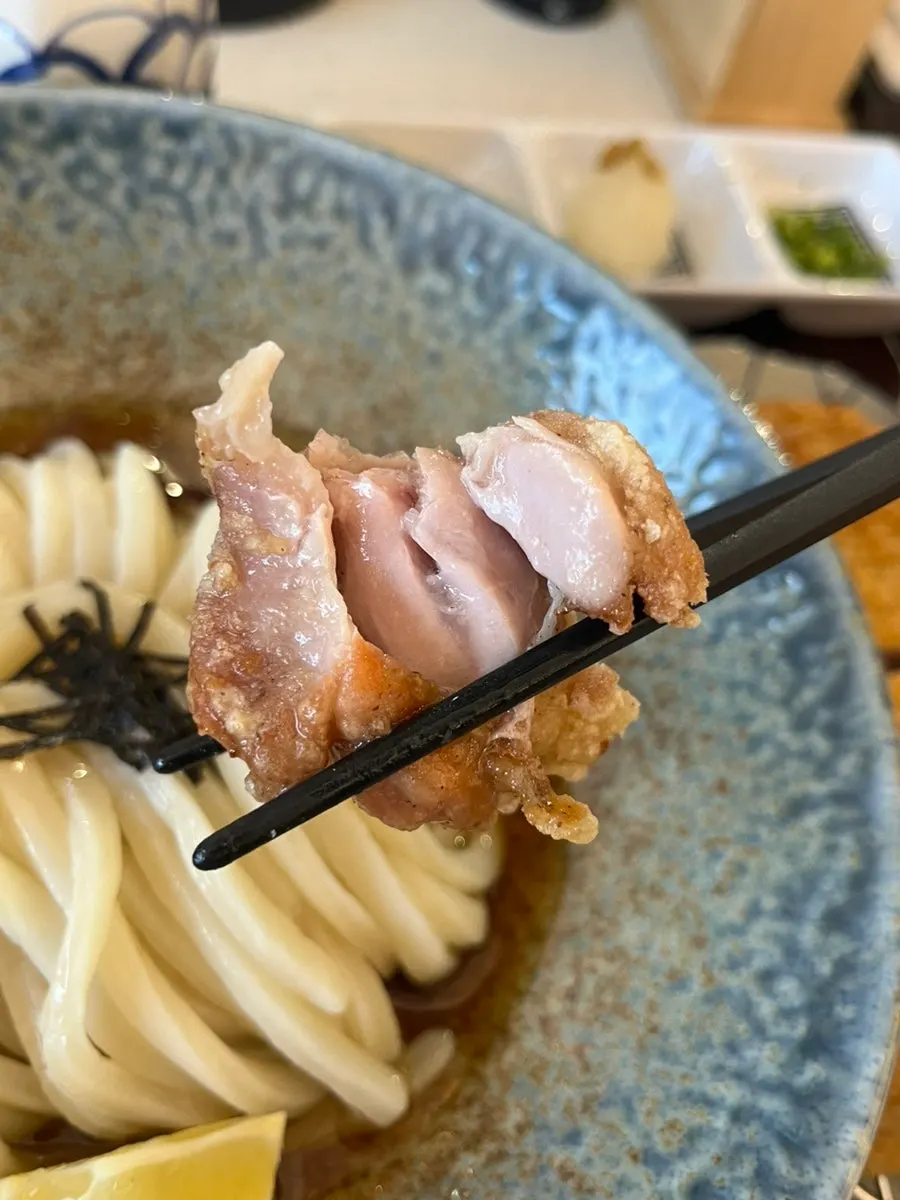 Separately served broth alongside bukkake cold udon