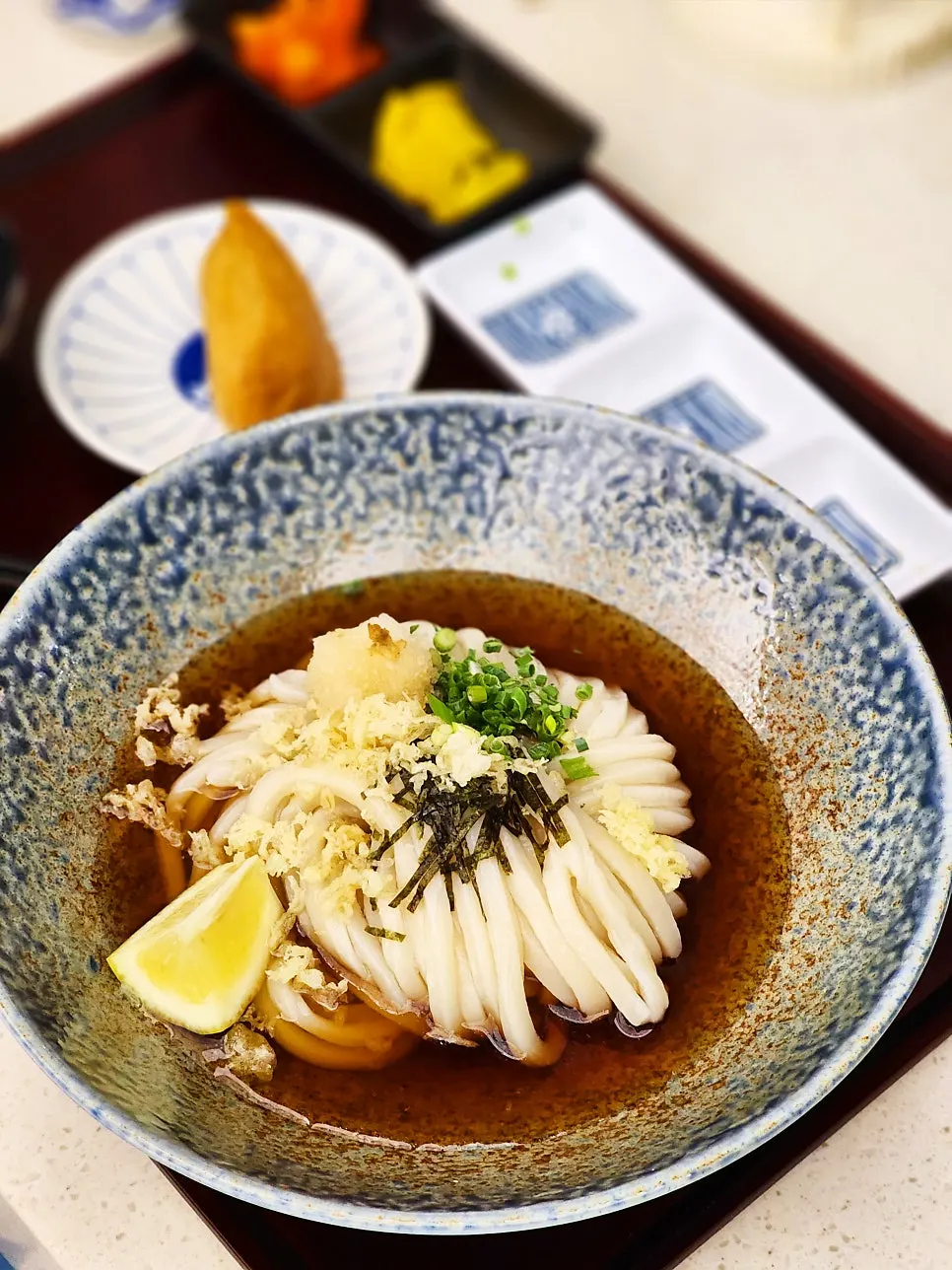 Soy sauce cold udon mixed with tsuyu