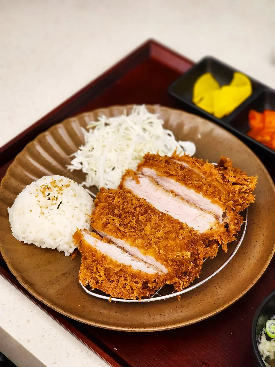 Thick-cut cross-section of the tonkatsu