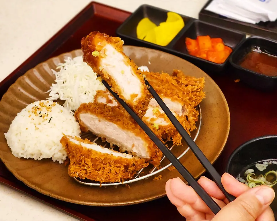 A piece of tonkatsu paired with salt and wasabi