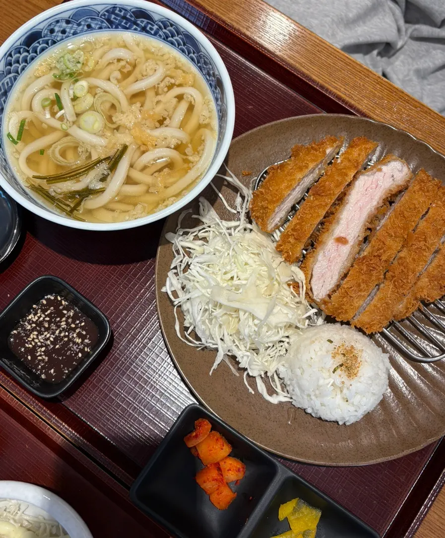 Thick fresh pork loin tonkatsu with udon set