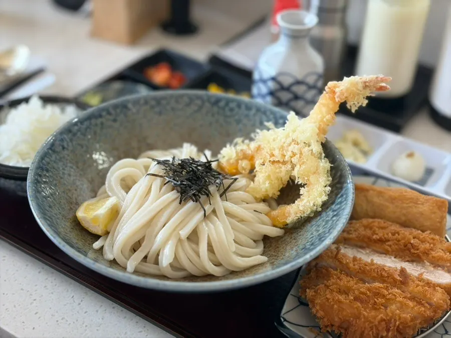 Half-and-half katsu set with kake udon