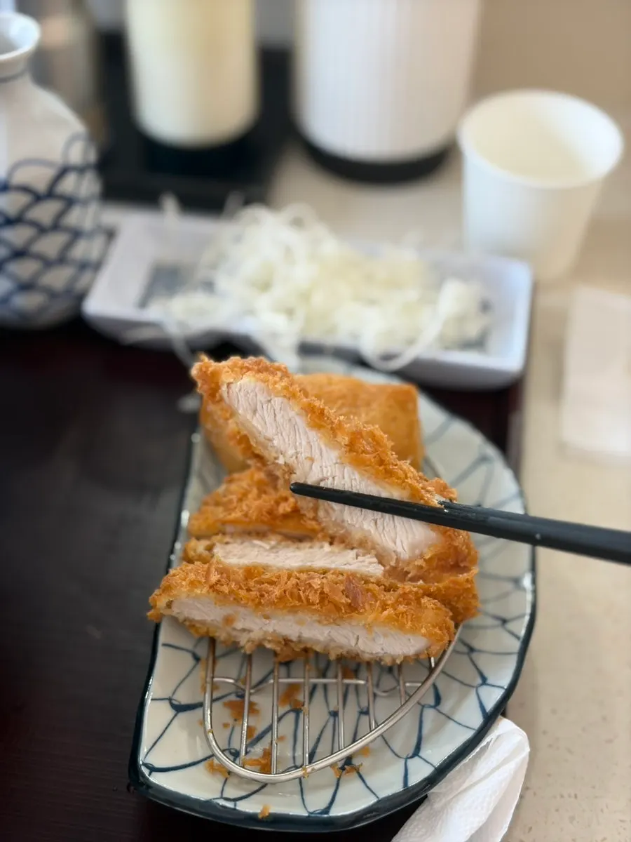 Close-up of the udon noodles and tempura