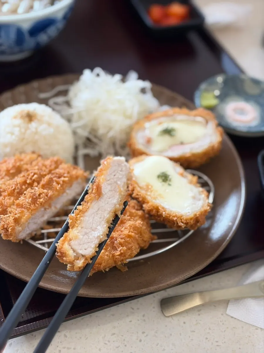 Hot udon served with the half-and-half katsu set