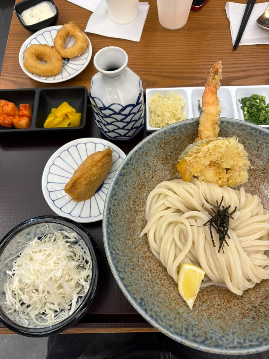 Whole squid rings dipped in sauce