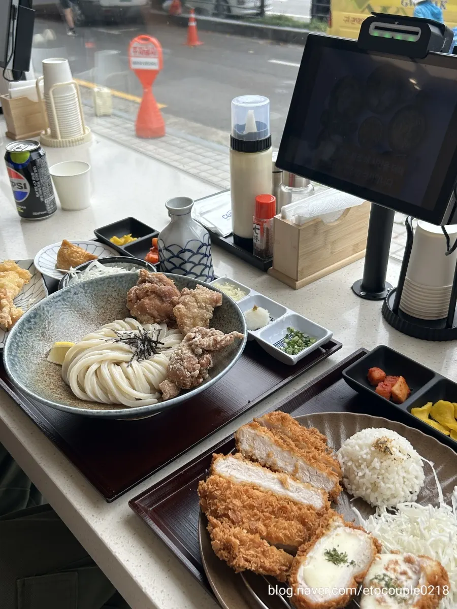 Full meal spread at Kosi including shrimp tempura